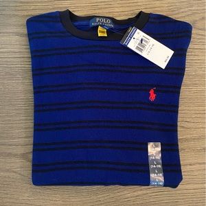 Polo Ralph Lauren, Youth Large, thermal blue/black striped long-sleeve tee.